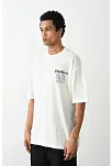 Erkek Kısa Kol Yazlık Tişört Bisiklet Yaka Baskılı Oversize T-shirt - Beyaz