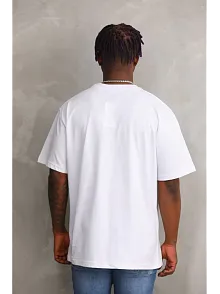 Erkek Baskılı T-shirt Kısa Kol Bisiklet Yaka Rahat Kalıp Tişört - Beyaz