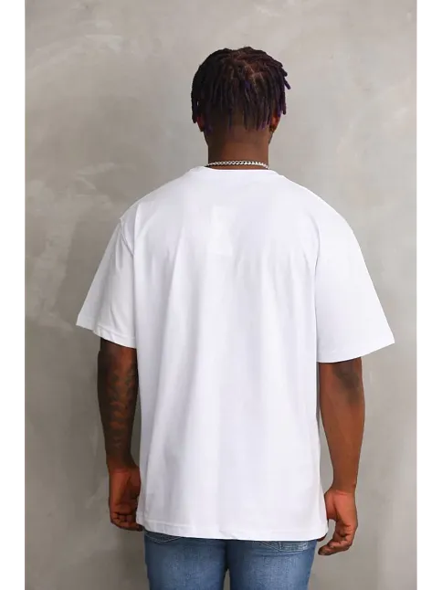 Erkek Baskılı T-shirt Kısa Kol Bisiklet Yaka Rahat Kalıp Tişört - Beyaz