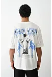 Erkek Kısa Kol Yazlık Tişört Bisiklet Yaka Baskılı Oversize T-shirt -  Beyaz