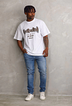 Erkek Baskılı T-shirt Kısa Kol Bisiklet Yaka Rahat Kalıp Tişört - Beyaz
