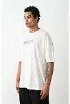 Erkek Kısa Kol Yazlık Tişört Bisiklet Yaka Baskılı Oversize T-shirt -  Beyaz
