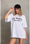 Kadın Baskılı Tişört Kısa Kol Bisiklet Yaka Oversize T-shirt - Beyaz