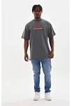 Erkek Baskılı T-shirt Kısa Kol Bisiklet Yaka Rahat Kalıp Tişört - Füme