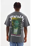 Erkek Baskılı T-shirt Kısa Kol Bisiklet Yaka Rahat Kalıp Tişört - Füme