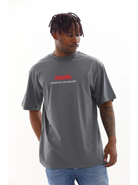 Erkek Baskılı T-shirt Kısa Kol Bisiklet Yaka Rahat Kalıp Tişört - Füme