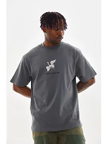 Erkek Baskılı T-shirt Kısa Kol Bisiklet Yaka Rahat Kalıp Tişört  - Füme