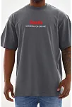 Erkek Baskılı T-shirt Kısa Kol Bisiklet Yaka Rahat Kalıp Tişört - Füme