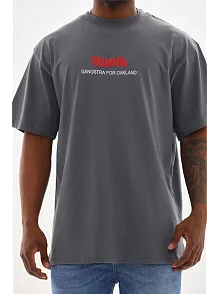 Erkek Baskılı T-shirt Kısa Kol Bisiklet Yaka Rahat Kalıp Tişört - Füme