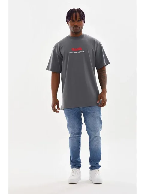 Erkek Baskılı T-shirt Kısa Kol Bisiklet Yaka Rahat Kalıp Tişört - Füme