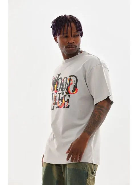 Erkek Kısa Kol Yazlık Tişört Bisiklet Yaka Baskılı Oversize T-shirt - Gri