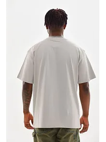 Erkek Kısa Kol Yazlık Tişört Bisiklet Yaka Baskılı Oversize T-shirt - Gri