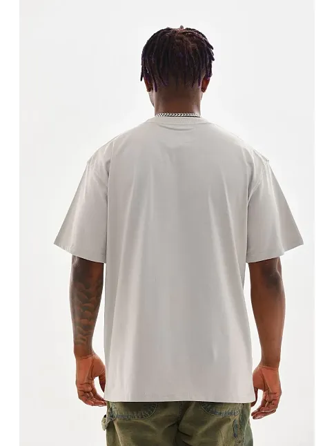 Erkek Kısa Kol Yazlık Tişört Bisiklet Yaka Baskılı Oversize T-shirt - Gri