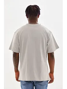 Erkek Baskılı T-shirt Kısa Kol Bisiklet Yaka Rahat Kalıp Tişört - Gri