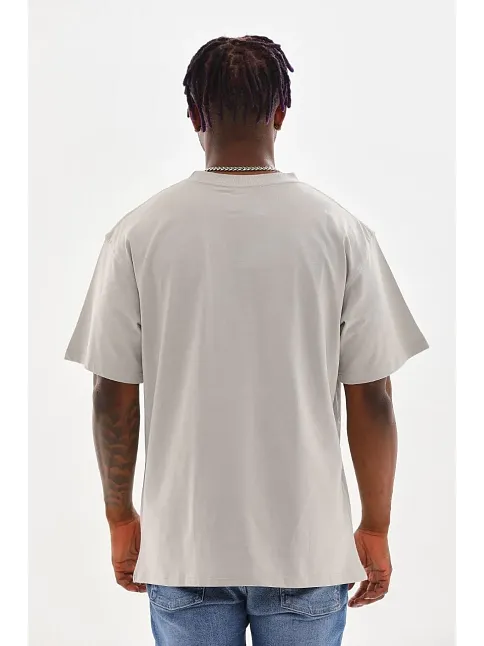Erkek Baskılı T-shirt Kısa Kol Bisiklet Yaka Rahat Kalıp Tişört - Gri