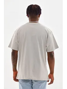Erkek Baskılı T-shirt Kısa Kol Bisiklet Yaka Rahat Kalıp Tişört - Gri