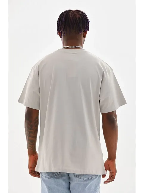 Erkek Baskılı T-shirt Kısa Kol Bisiklet Yaka Rahat Kalıp Tişört - Gri