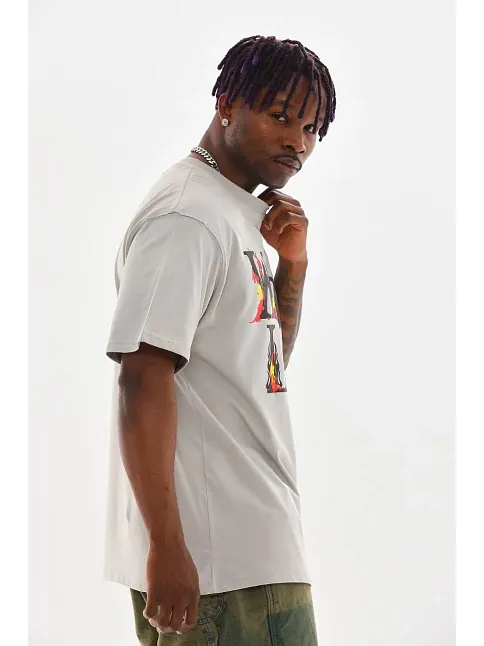 Erkek Kısa Kol Yazlık Tişört Bisiklet Yaka Baskılı Oversize T-shirt - Gri