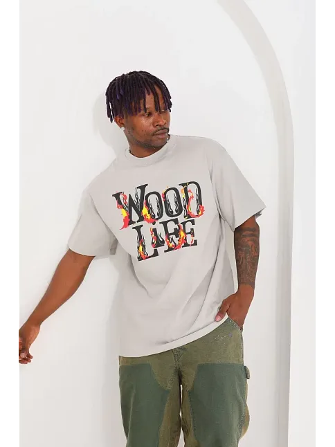 Erkek Kısa Kol Yazlık Tişört Bisiklet Yaka Baskılı Oversize T-shirt - Gri
