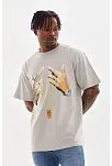Erkek Baskılı T-shirt Kısa Kol Bisiklet Yaka Rahat Kalıp Tişört - Gri