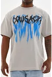Erkek Baskılı T-shirt Kısa Kol Bisiklet Yaka Rahat Kalıp Tişört - Gri
