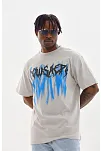 Erkek Baskılı T-shirt Kısa Kol Bisiklet Yaka Rahat Kalıp Tişört - Gri