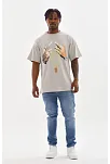Erkek Baskılı T-shirt Kısa Kol Bisiklet Yaka Rahat Kalıp Tişört - Gri