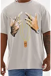 Erkek Baskılı T-shirt Kısa Kol Bisiklet Yaka Rahat Kalıp Tişört - Gri