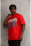 Erkek Baskılı T-shirt Kısa Kol Bisiklet Yaka Rahat Kalıp Tişört - Kırmızı