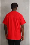 Erkek Baskılı T-shirt Kısa Kol Bisiklet Yaka Rahat Kalıp Tişört - Kırmızı