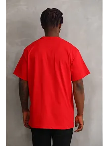 Erkek Baskılı T-shirt Kısa Kol Bisiklet Yaka Rahat Kalıp Tişört - Kırmızı