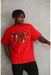 Erkek Baskılı T-shirt Kısa Kol Bisiklet Yaka Rahat Kalıp Tişört - Kırmızı