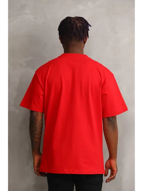 Erkek Baskılı T-shirt Kısa Kol Bisiklet Yaka Rahat Kalıp Tişört - Kırmızı