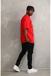 Erkek Baskılı T-shirt Kısa Kol Bisiklet Yaka Rahat Kalıp Tişört - Kırmızı