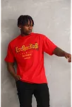 Erkek Baskılı T-shirt Kısa Kol Bisiklet Yaka Rahat Kalıp Tişört - Kırmızı