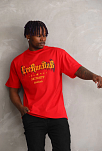Erkek Baskılı T-shirt Kısa Kol Bisiklet Yaka Rahat Kalıp Tişört - Kırmızı