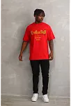 Erkek Baskılı T-shirt Kısa Kol Bisiklet Yaka Rahat Kalıp Tişört - Kırmızı