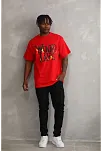 Erkek Baskılı T-shirt Kısa Kol Bisiklet Yaka Rahat Kalıp Tişört - Kırmızı