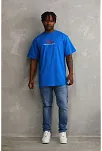 Erkek Baskılı T-shirt Kısa Kol Bisiklet Yaka Rahat Kalıp Tişört  - Mavi
