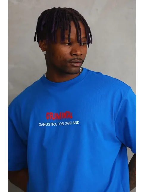 Erkek Baskılı T-shirt Kısa Kol Bisiklet Yaka Rahat Kalıp Tişört  - Mavi