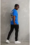 Erkek Baskılı T-shirt Kısa Kol Bisiklet Yaka Rahat Kalıp Tişört - Mavi
