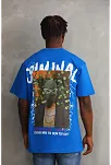 Erkek Baskılı T-shirt Kısa Kol Bisiklet Yaka Rahat Kalıp Tişört  - Mavi