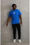 Erkek Baskılı T-shirt Kısa Kol Bisiklet Yaka Rahat Kalıp Tişört - Mavi