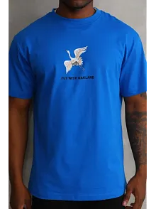 Erkek Baskılı T-shirt Kısa Kol Bisiklet Yaka Rahat Kalıp Tişört - Mavi