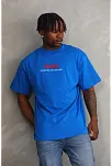 Erkek Baskılı T-shirt Kısa Kol Bisiklet Yaka Rahat Kalıp Tişört  - Mavi