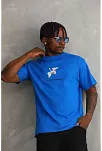 Erkek Baskılı T-shirt Kısa Kol Bisiklet Yaka Rahat Kalıp Tişört - Mavi