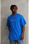 Erkek Baskılı T-shirt Kısa Kol Bisiklet Yaka Rahat Kalıp Tişört  - Mavi