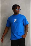 Erkek Baskılı T-shirt Kısa Kol Bisiklet Yaka Rahat Kalıp Tişört - Mavi