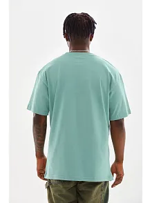 Erkek Baskılı T-shirt Kısa Kol Bisiklet Yaka Rahat Kalıp Tişört - Mint Yeşili
