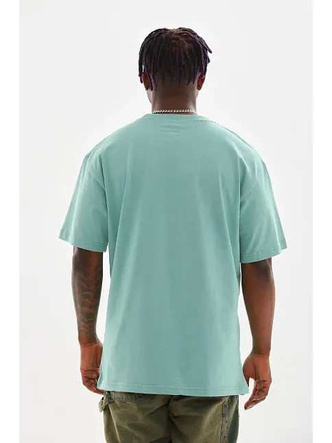 Erkek Baskılı T-shirt Kısa Kol Bisiklet Yaka Rahat Kalıp Tişört - Mint Yeşili